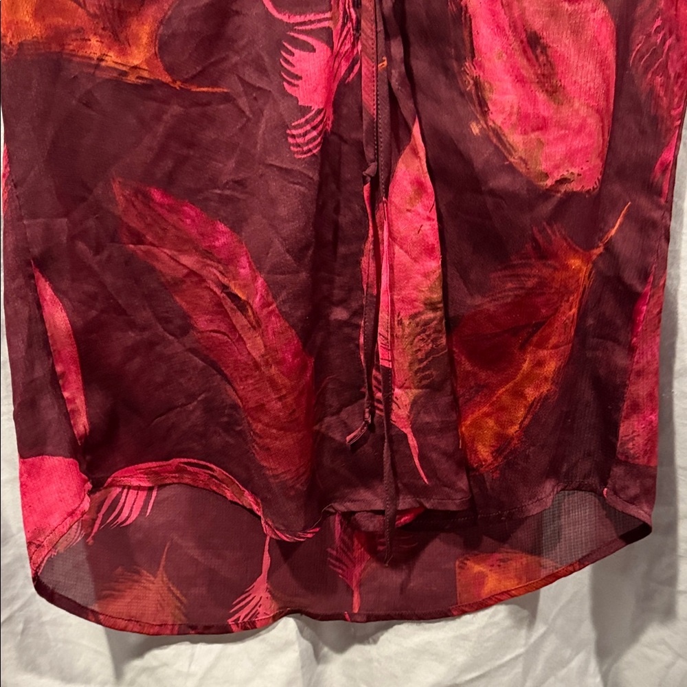 New York & Company Burgundy and Pink Feather Blouse - Picture 5 of 8